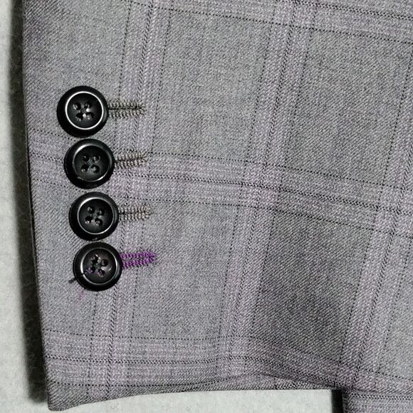 Holland & Sherry Savile Row Gray Purple Plaid Men’s 58S Blazer Jacket Sport Coat - Picture 4 of 16